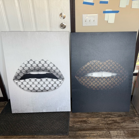 30 x 40 Canvas x-large wall art prints LV and Chanel lips - READ